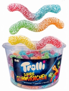 Żelki ROBAKI Sour Glowworms Kwaśne Owocowe Bez Glutenu TROLLI 150 x 7g