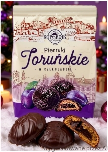 Pierniki Toruńskie ŚLIWKOWE w Czekoladzie z Nadzieniem Paczka Kopernik 150g